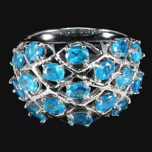 Natural Oval Blue Apatite 4x3mm 925 Sterling Silver Ring Size 8.75